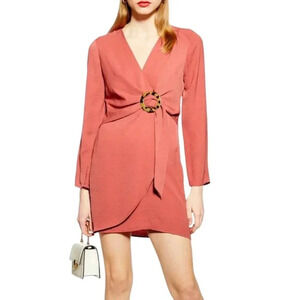 Topshop Terracotta Tortoise Ring Mini Faux Wrap Dress 2